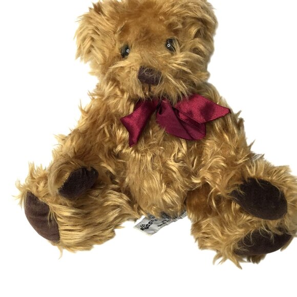 Vintage RUSS Gregory Teddy Bear 6" Plush Maroon Bow Shaggy Mohair Look Eyebrows - Picture 3 of 7